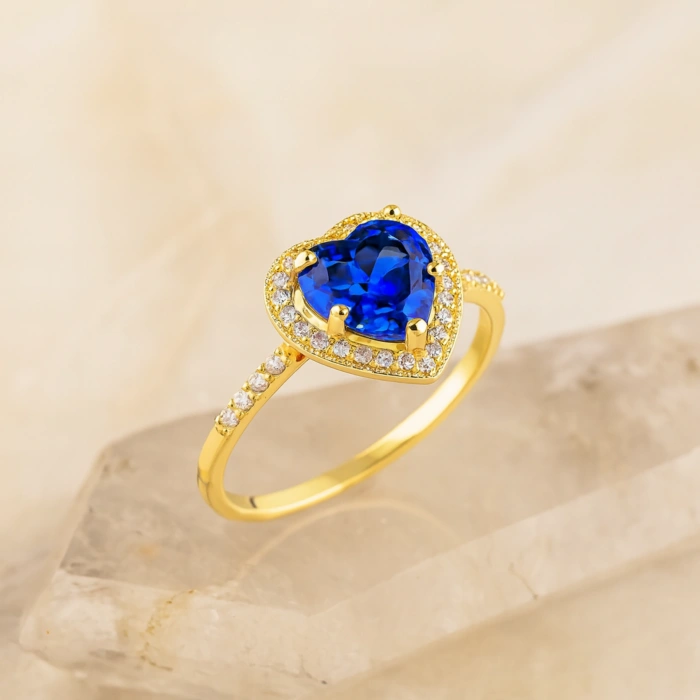 14K Gold Heart Cut Sapphire Ring, Sapphire Engagement Ring, Anniversary Engagement Ring