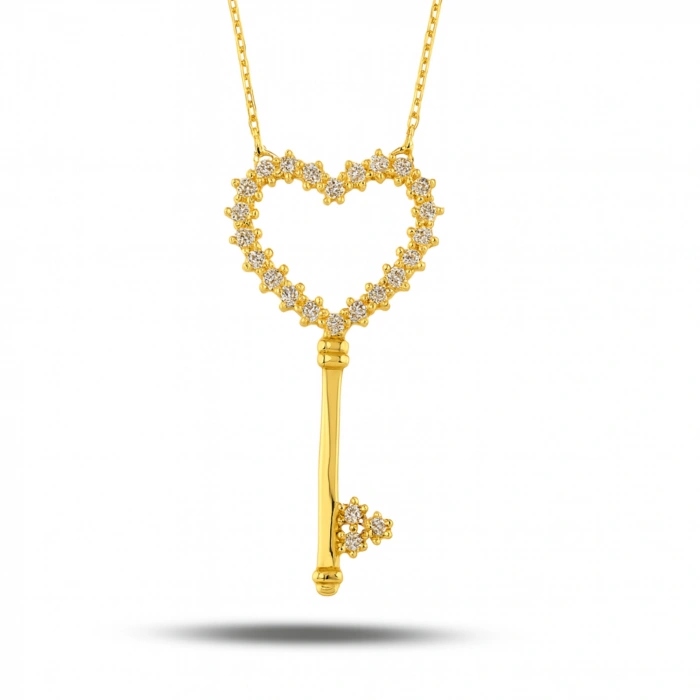 14K Gold Heart Key Necklace, Gold Lock Jewelry, Key to My Heart Necklace, Gift for Girlfriend