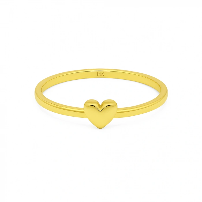 14K Gold Minimal Heart Ring, Valentine’s Day Gift, Thin and Small Rings
