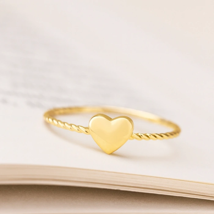 14K Gold Minimalist Thin Heart Ring, Elegant Love Jewelry