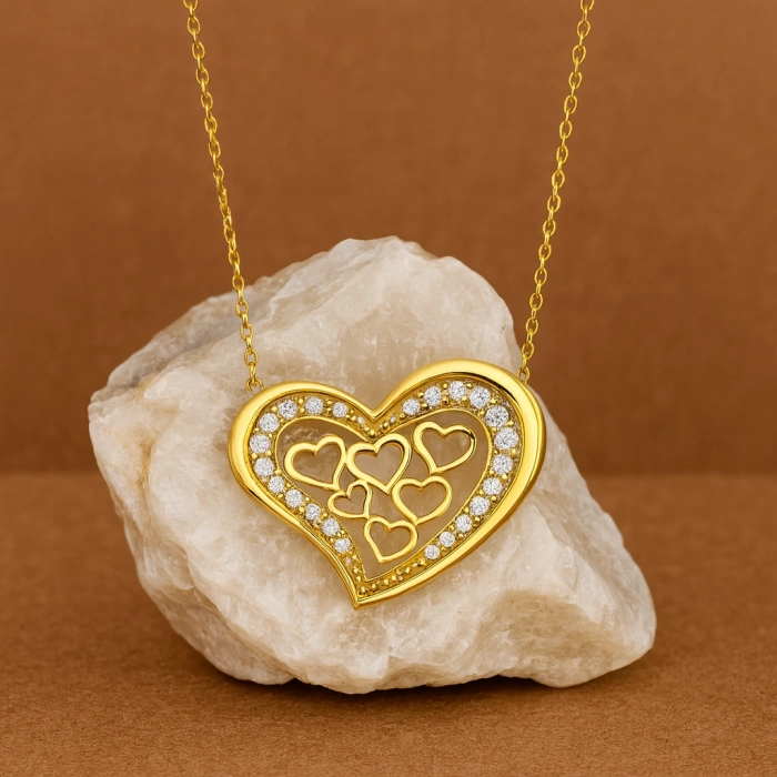 14K Gold Multi-Heart Necklace