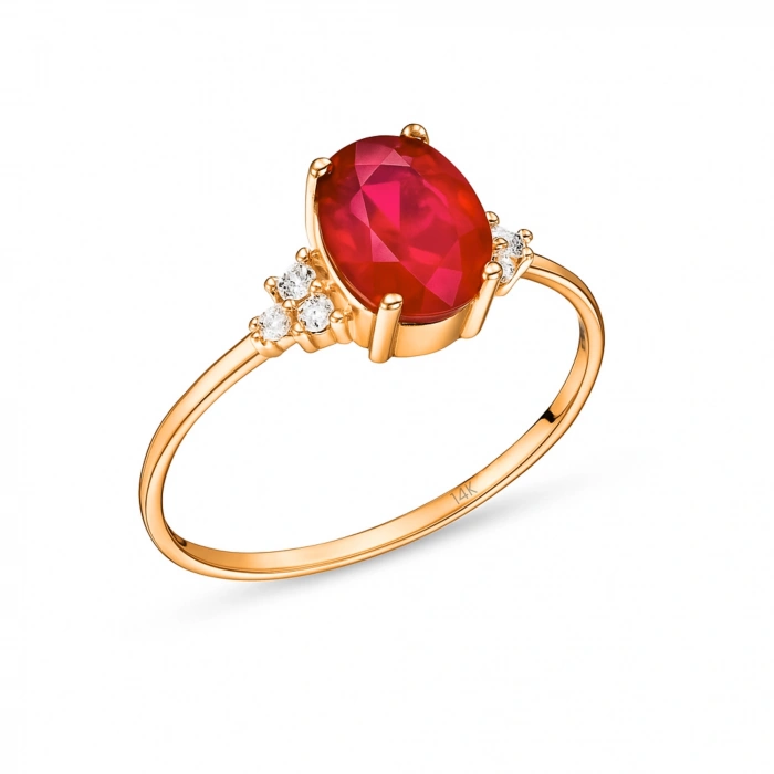 14K Gold Oval-Cut Ruby Ring, Unique Precious Stone Engagement Ring