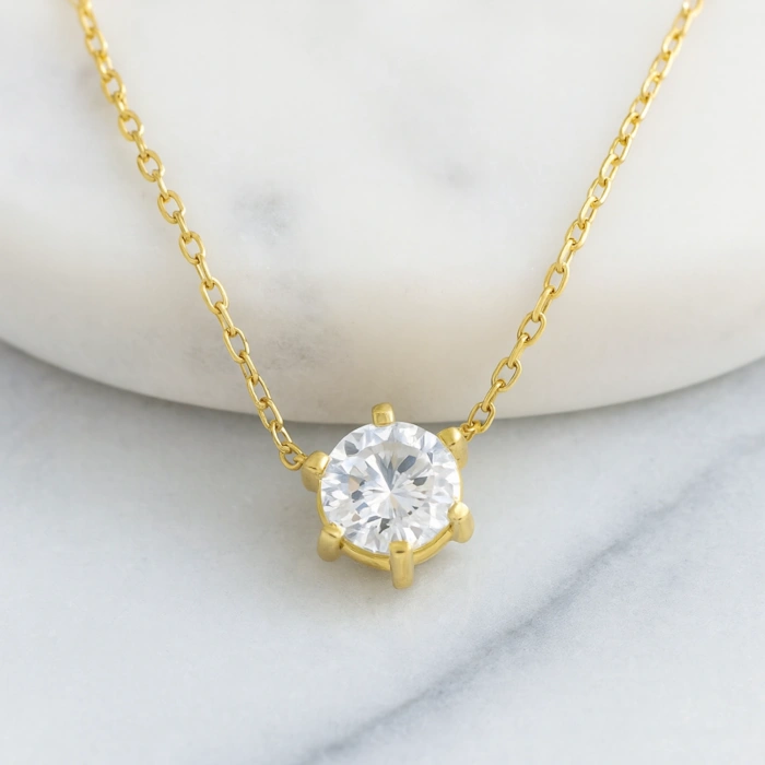 14K Gold Personalized Birthstone Necklace, Custom Colorful Jewelry, Solitaire Necklace