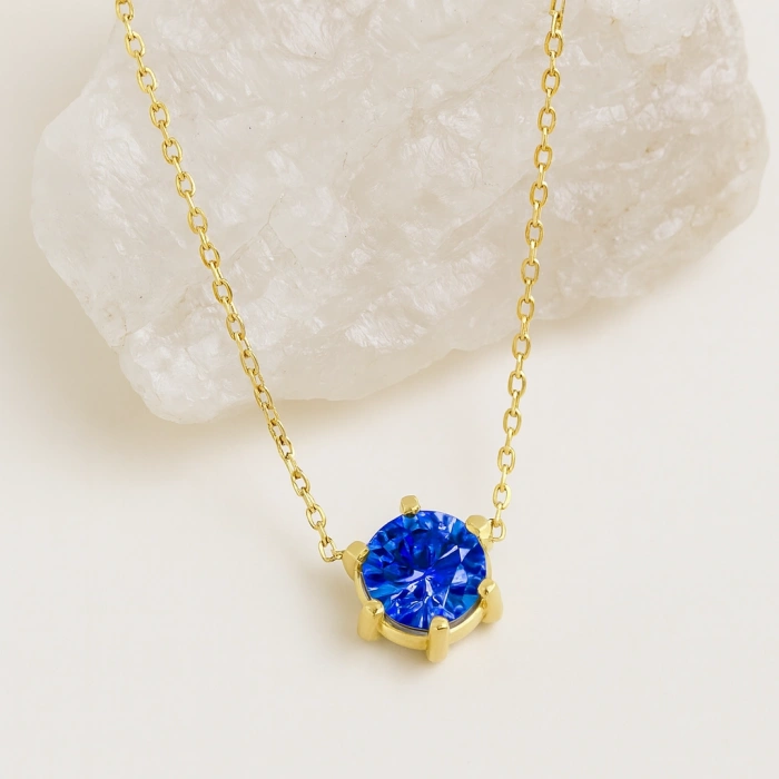 14K Gold Personalized Birthstone Necklace, Custom Colorful Jewelry, Solitaire Necklace