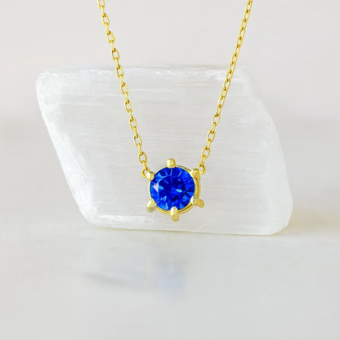 14K Gold Personalized Birthstone Necklace, Custom Colorful Jewelry, Solitaire Necklace