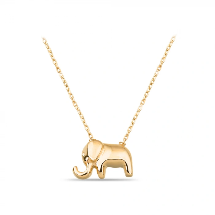 14K Gold Small Baby Elephant Necklace, Cute Luck Necklace