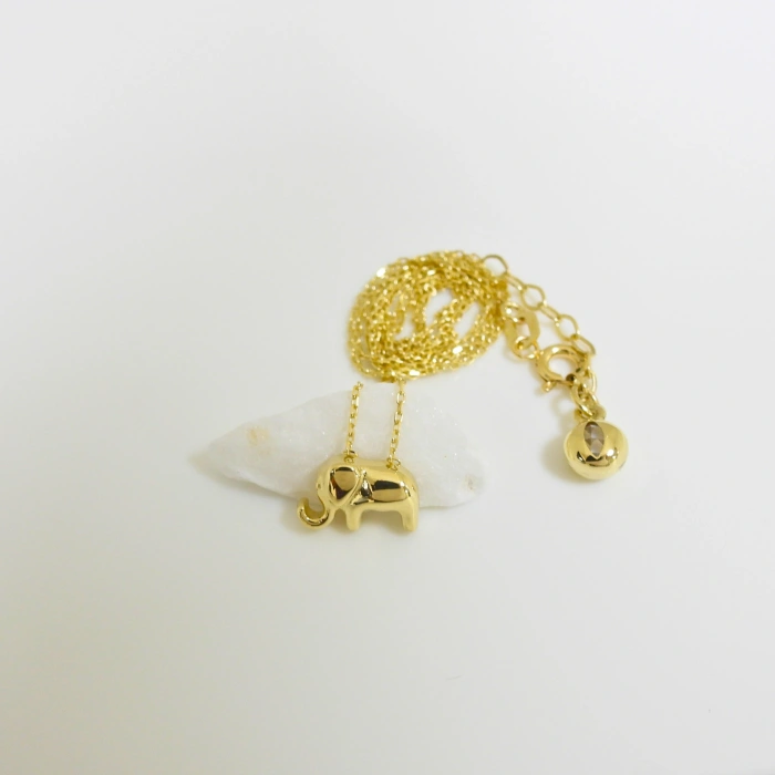 14K Gold Small Baby Elephant Necklace, Cute Luck Necklace