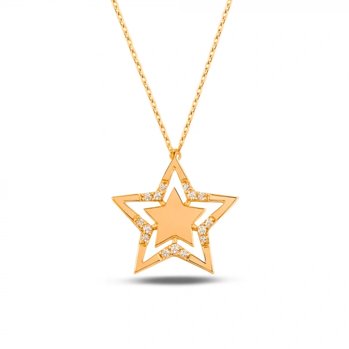 14K Gold Star Necklace, Elegant Gold Star Necklace for Women