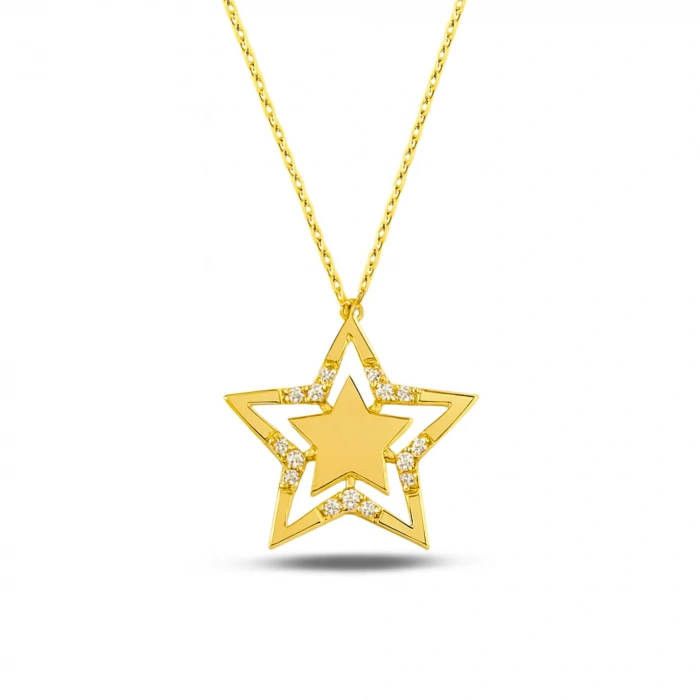 14K Gold Star Necklace, Elegant Gold Star Necklace for Women
