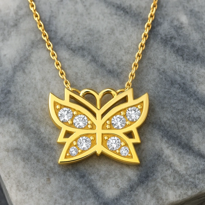 14K Gold Tiny Butterfly Necklace, Small Butterfly Luck Necklace