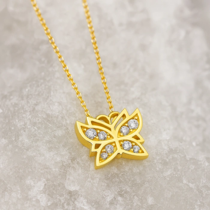 14K Gold Tiny Butterfly Necklace, Small Butterfly Luck Necklace