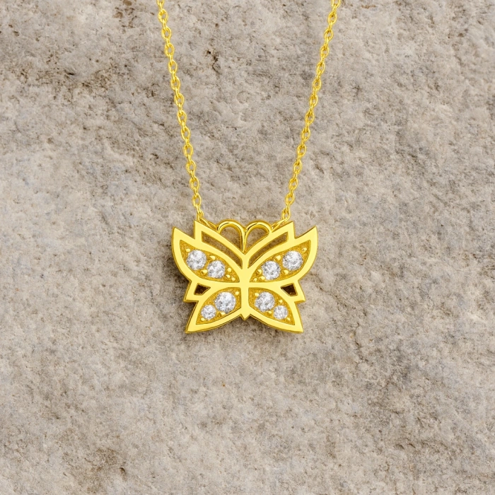 14K Gold Tiny Butterfly Necklace, Small Butterfly Luck Necklace