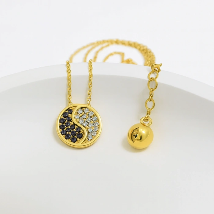 14K Gold Yin Yang Necklace, Medallion Necklace, Balance Necklace