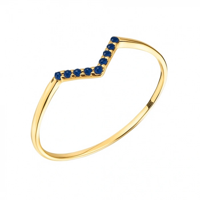 14K Solid Gold Curved Sapphire Ring