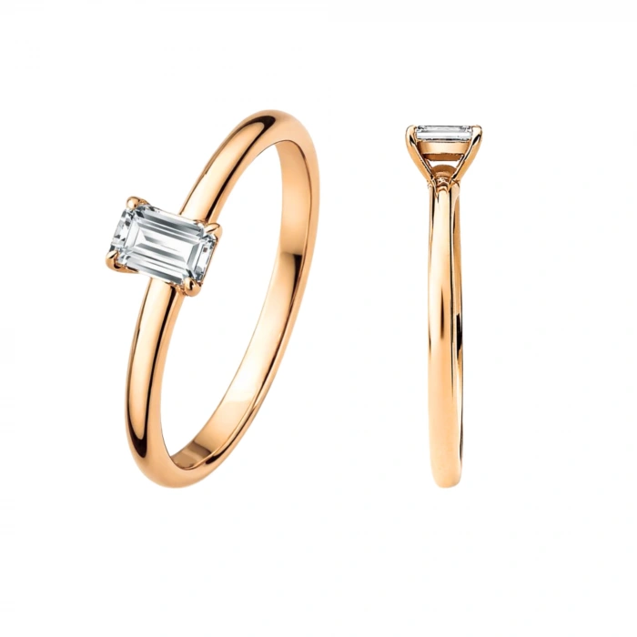 0.20 Karat Baget Kesim Tektaş Pırlanta Yüzük, Zümrüt Kesim Altın Yüzük