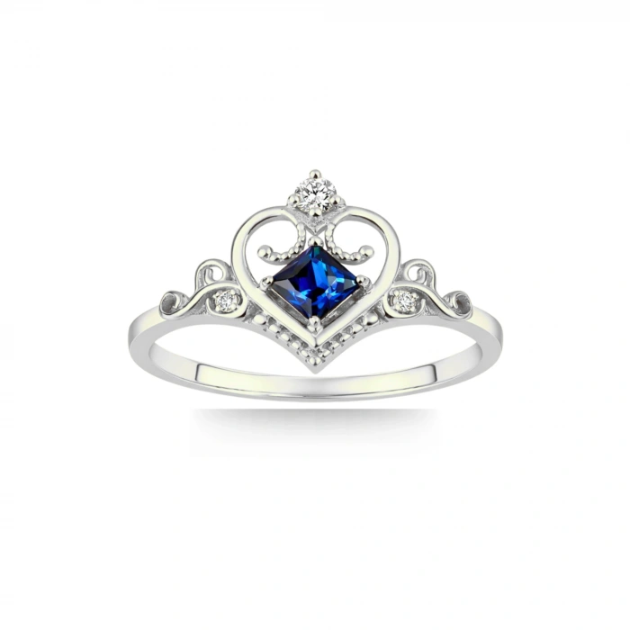 0.30 Karat Kraliçe Tacı Mavi Safir Pırlanta Yüzük