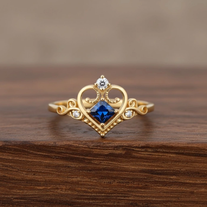 0.30 Karat Kraliçe Tacı Mavi Safir Pırlanta Yüzük