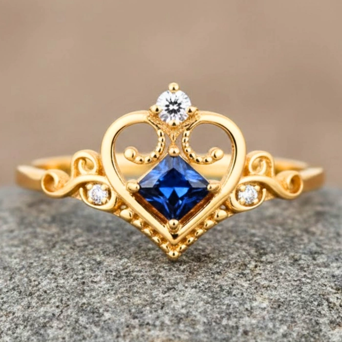 0.30 Karat Kraliçe Tacı Mavi Safir Pırlanta Yüzük