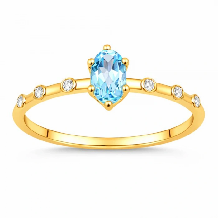 0.35 Karat Mavi Topaz Pırlanta Yüzük, Minimal Altın Yüzük