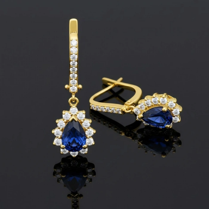 1.98 Karat Damla Kesim Safir Pırlanta Küpe