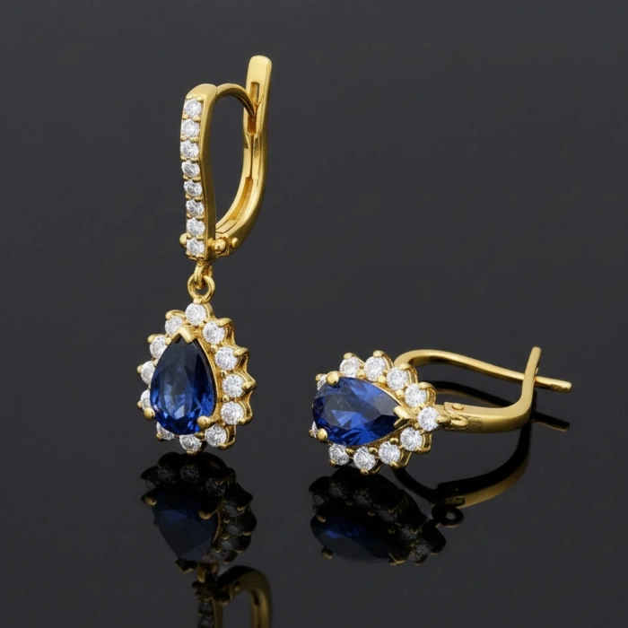 1.98 Karat Damla Kesim Safir Pırlanta Küpe