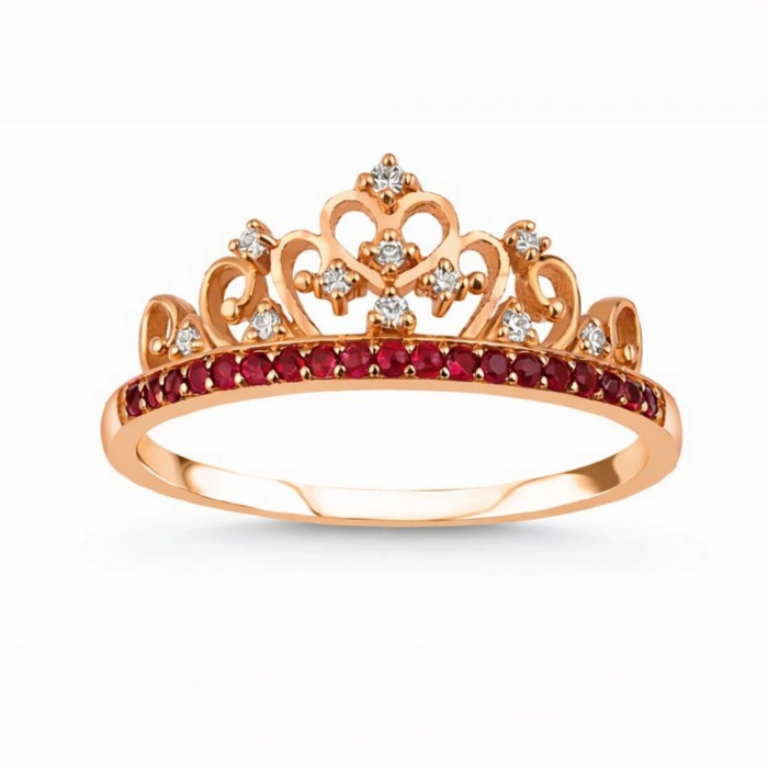 0.37 Karat Yakut Taşlı Pırlanta Taç Yüzük