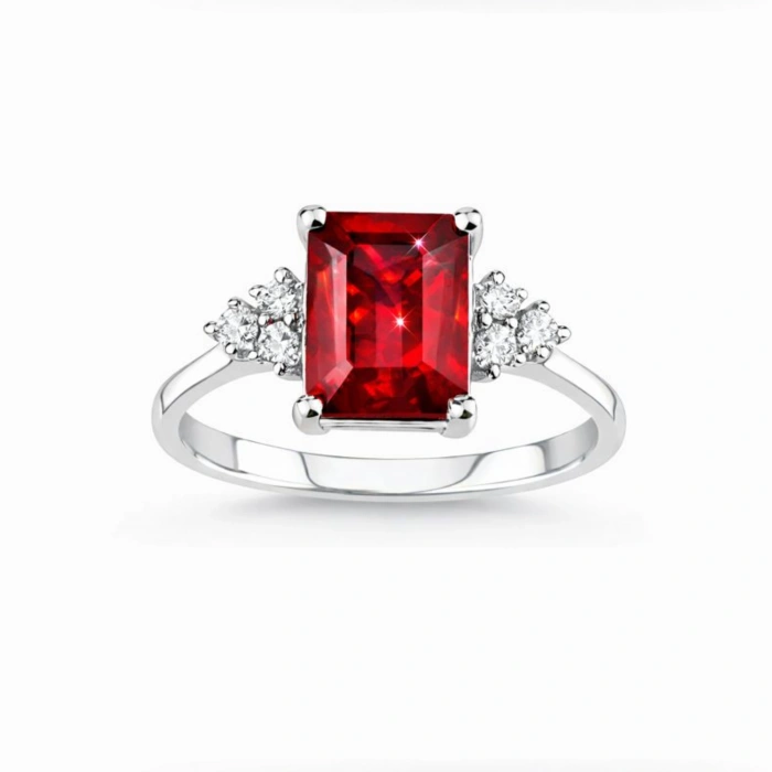 3.99 Karat Pırlanta Zümrüt Kesim Yakut Yüzük