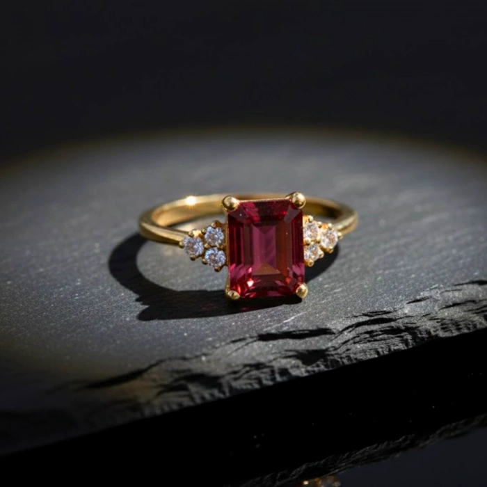 3.99 Karat Pırlanta Zümrüt Kesim Yakut Yüzük