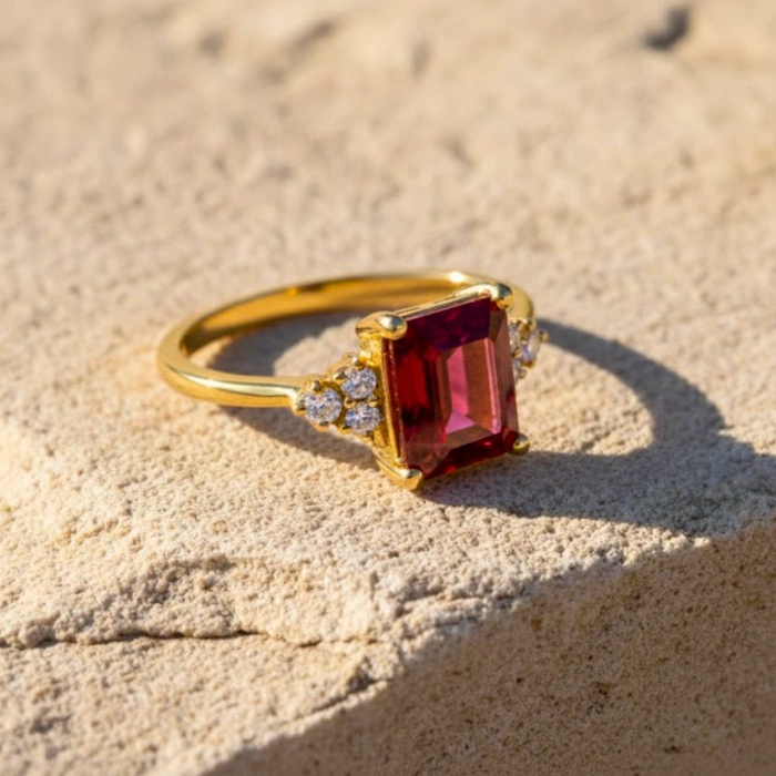 3.99 Karat Pırlanta Zümrüt Kesim Yakut Yüzük