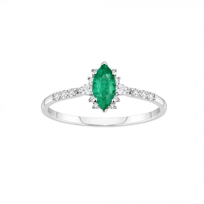 0.47 Carat Marquise Cut Emerald Diamond Ring