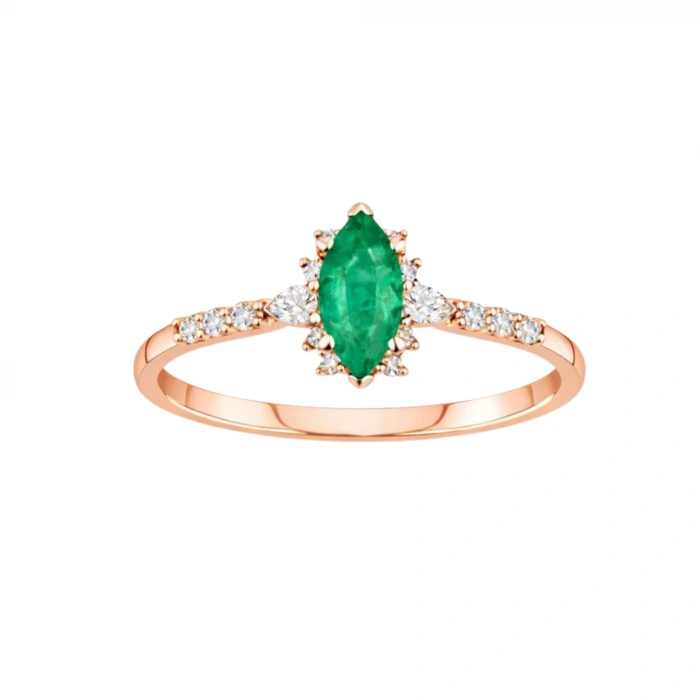 0.47 Carat Marquise Cut Emerald Diamond Ring