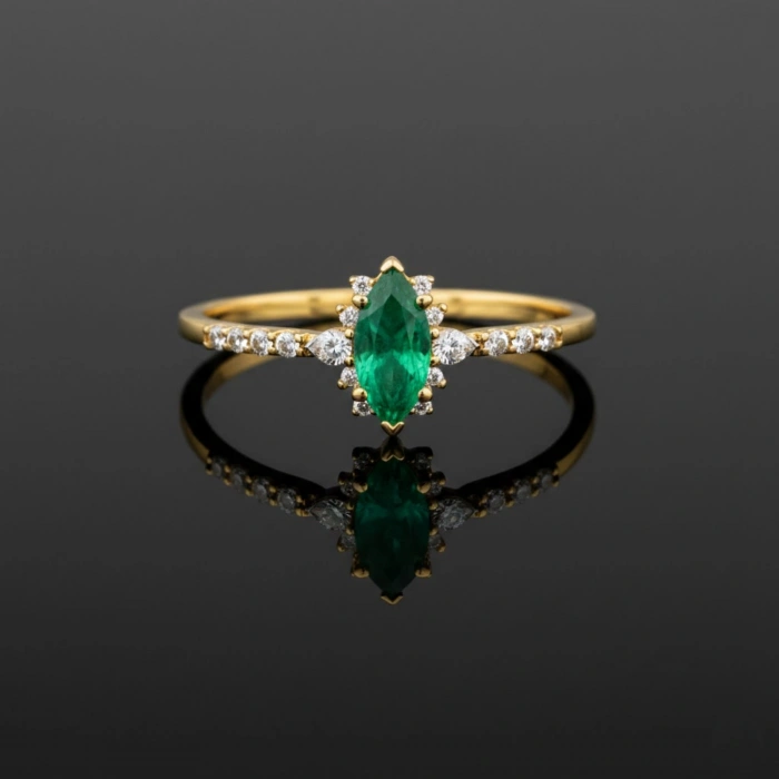 0.47 Carat Marquise Cut Emerald Diamond Ring