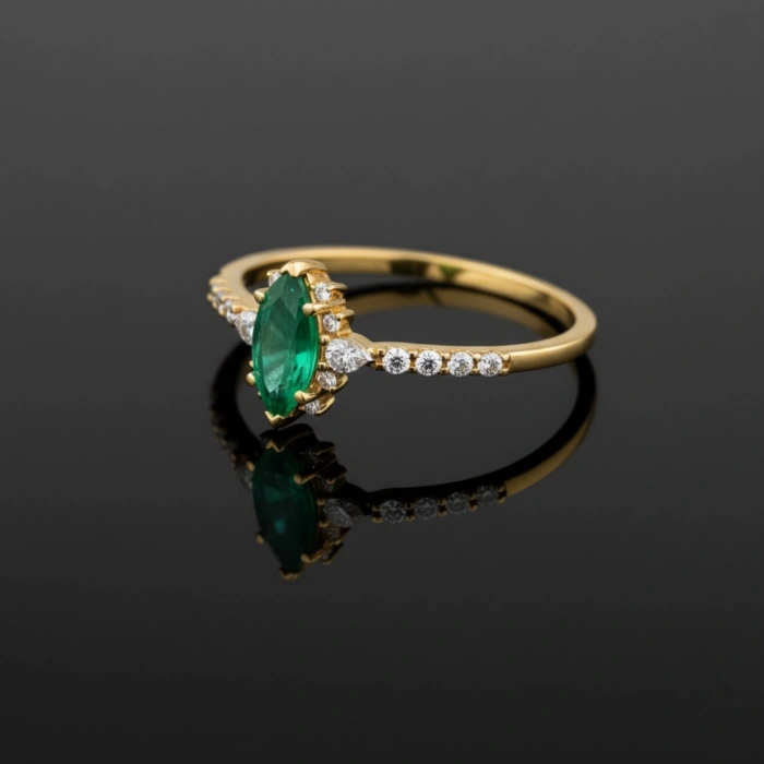 0.47 Carat Marquise Cut Emerald Diamond Ring