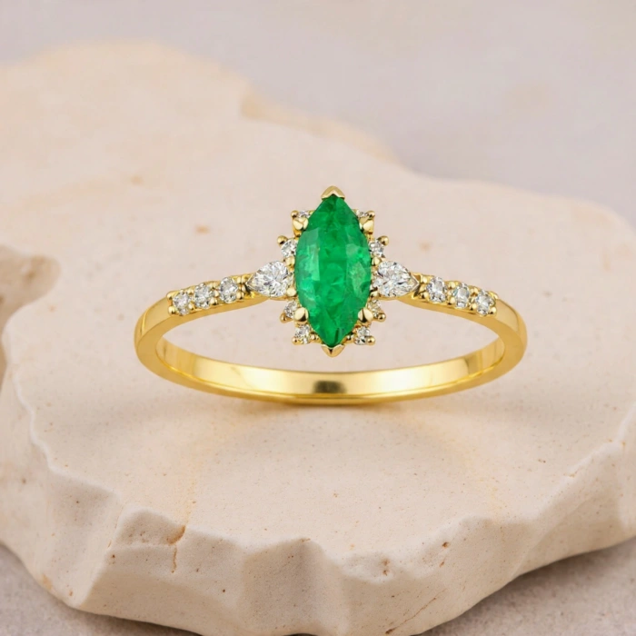 0.47 Carat Marquise Cut Emerald Diamond Ring