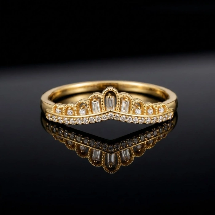 0.16 Carat Baguette Cut Diamond Crown Ring