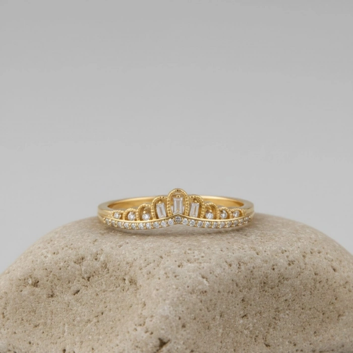 0.16 Carat Baguette Cut Diamond Crown Ring