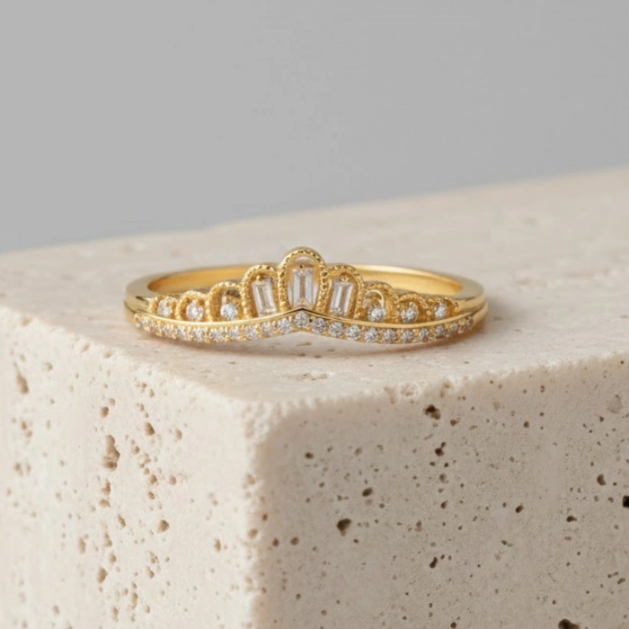 0.16 Carat Baguette Cut Diamond Crown Ring