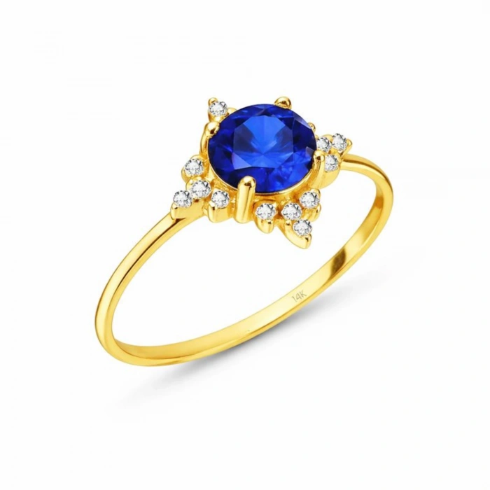 14K Solid Gold North Star Sapphire Ring