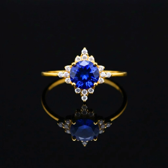 14K Solid Gold North Star Sapphire Ring