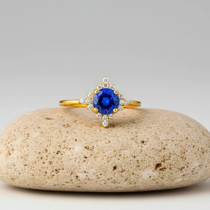 14K Solid Gold North Star Sapphire Ring