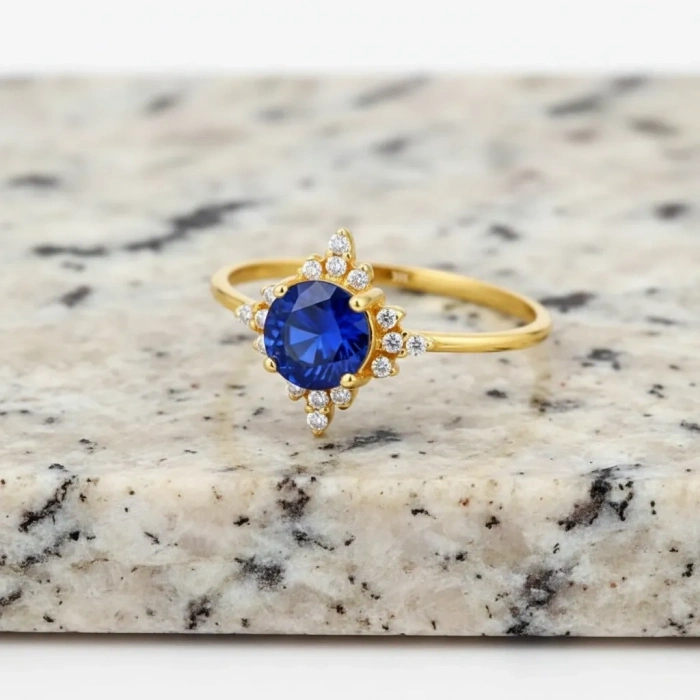 14K Solid Gold North Star Sapphire Ring