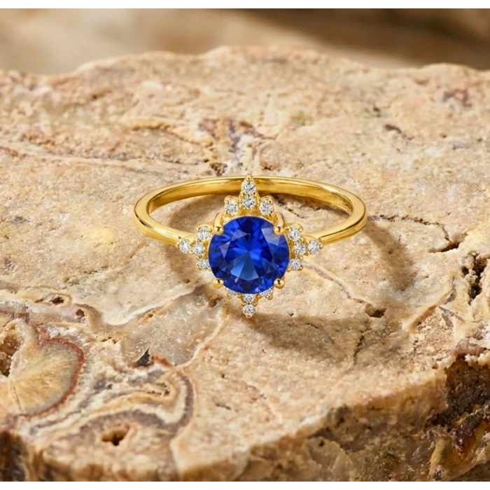 14K Solid Gold North Star Sapphire Ring