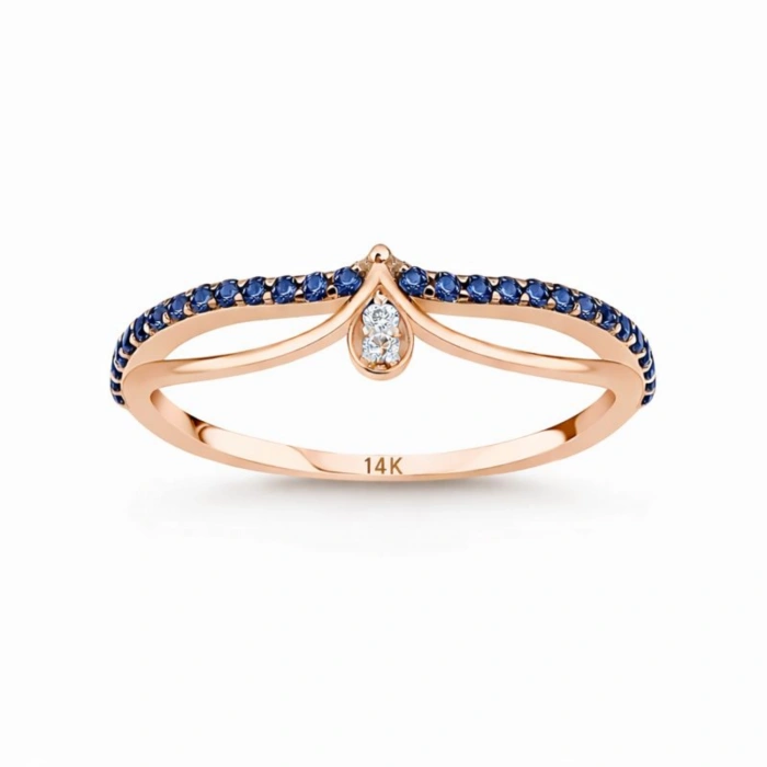 0.27 Karat Kraliçe Tacı Mavi Safir Pırlanta Yüzük