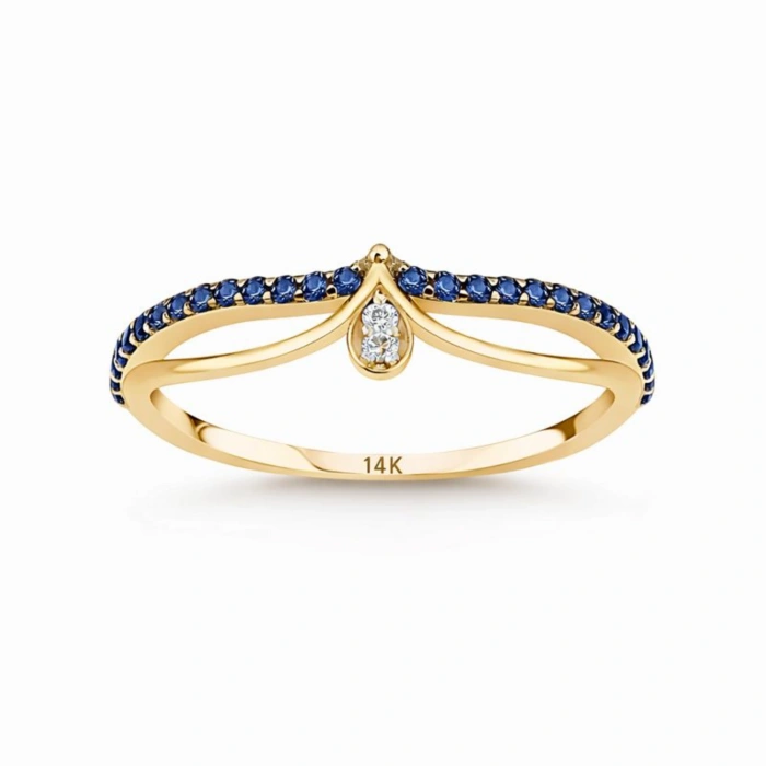 0.27 Karat Kraliçe Tacı Mavi Safir Pırlanta Yüzük