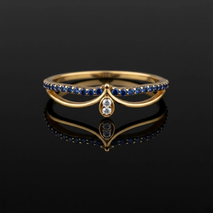 0.27 Karat Kraliçe Tacı Mavi Safir Pırlanta Yüzük