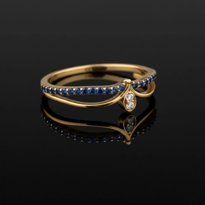 0.27 Karat Kraliçe Tacı Mavi Safir Pırlanta Yüzük