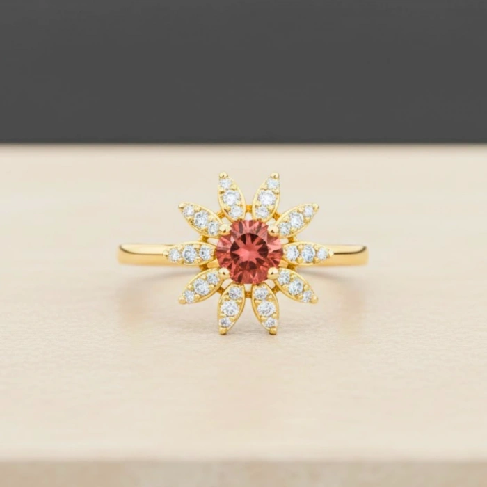 0.73 Karat Yakut Taşlı Papatya Pırlanta Yüzük