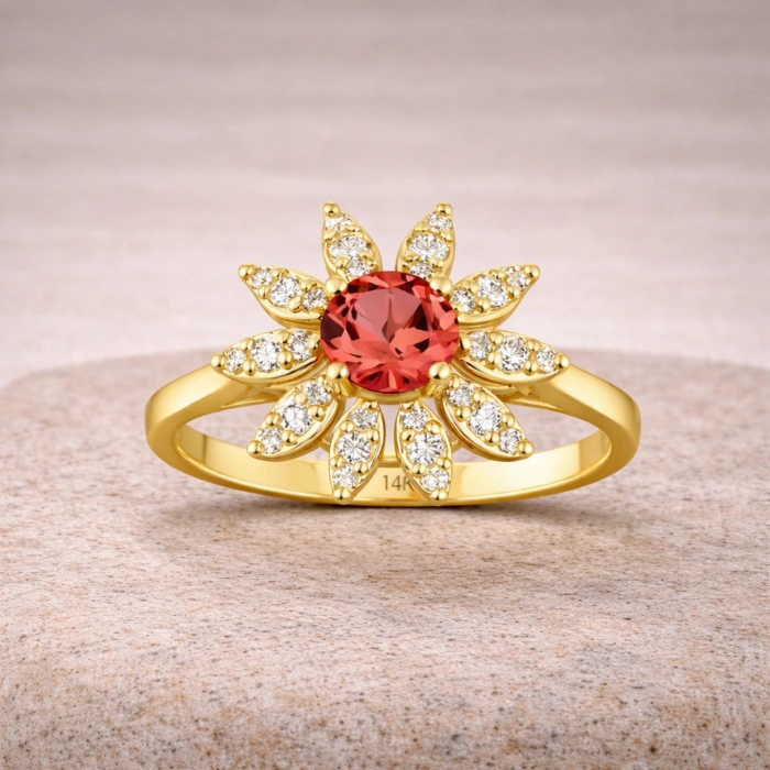 0.73 Karat Yakut Taşlı Papatya Pırlanta Yüzük