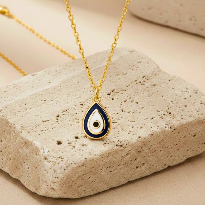 14 Ayar Altın Nazar Boncuklu Damla Kolye