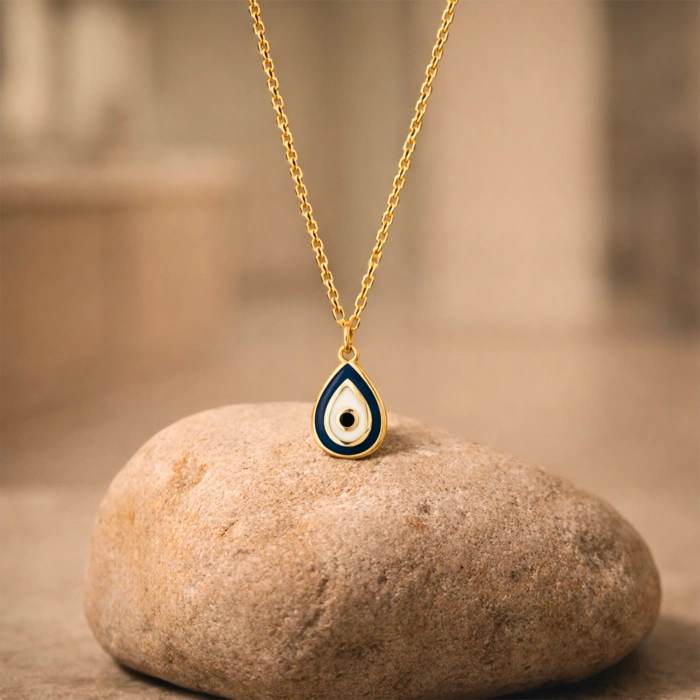 14 Ayar Altın Nazar Boncuklu Damla Kolye